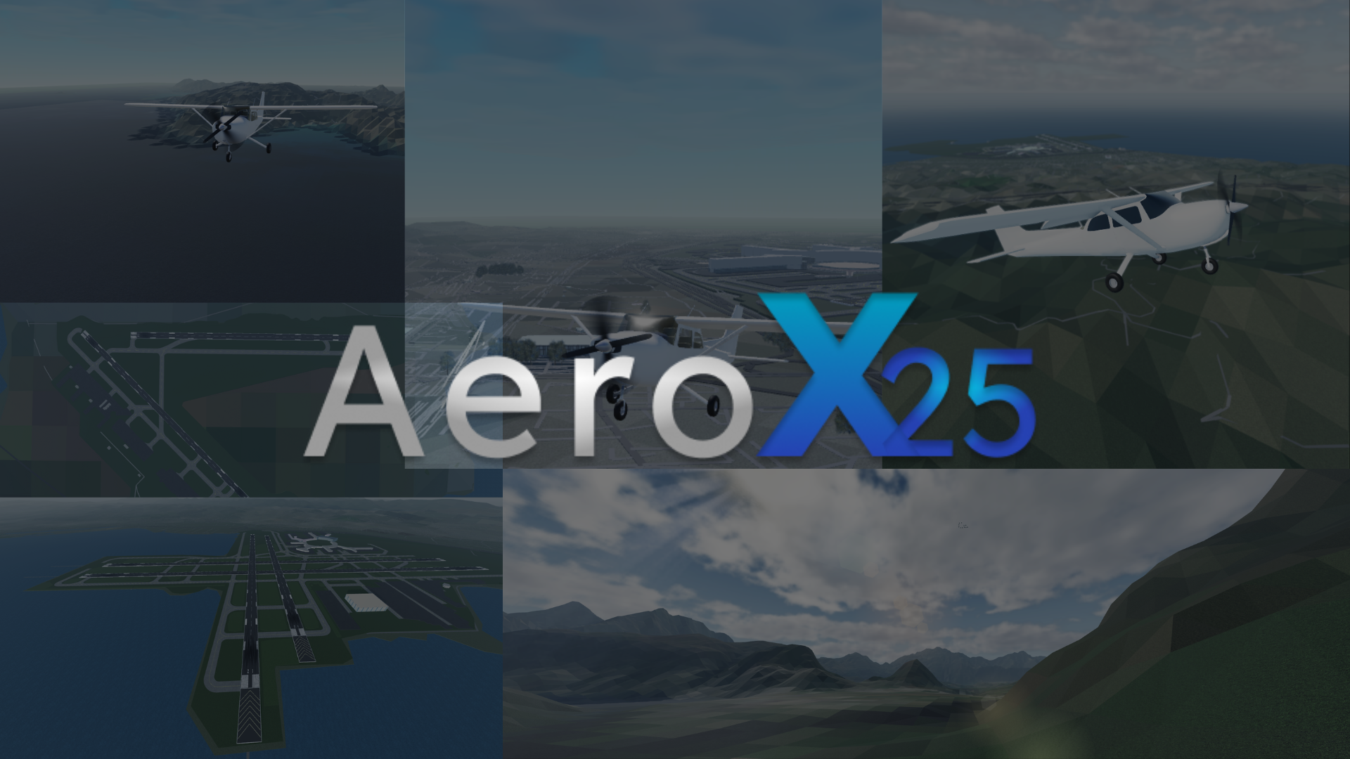 AeroX 2025 flight simulation game featuring real-world terrain and aviation gameplay